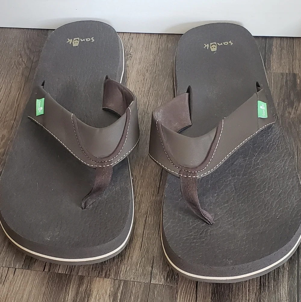 Sanuk Flip Flops Mens Sz 13 Brown - Picture 1 of 7